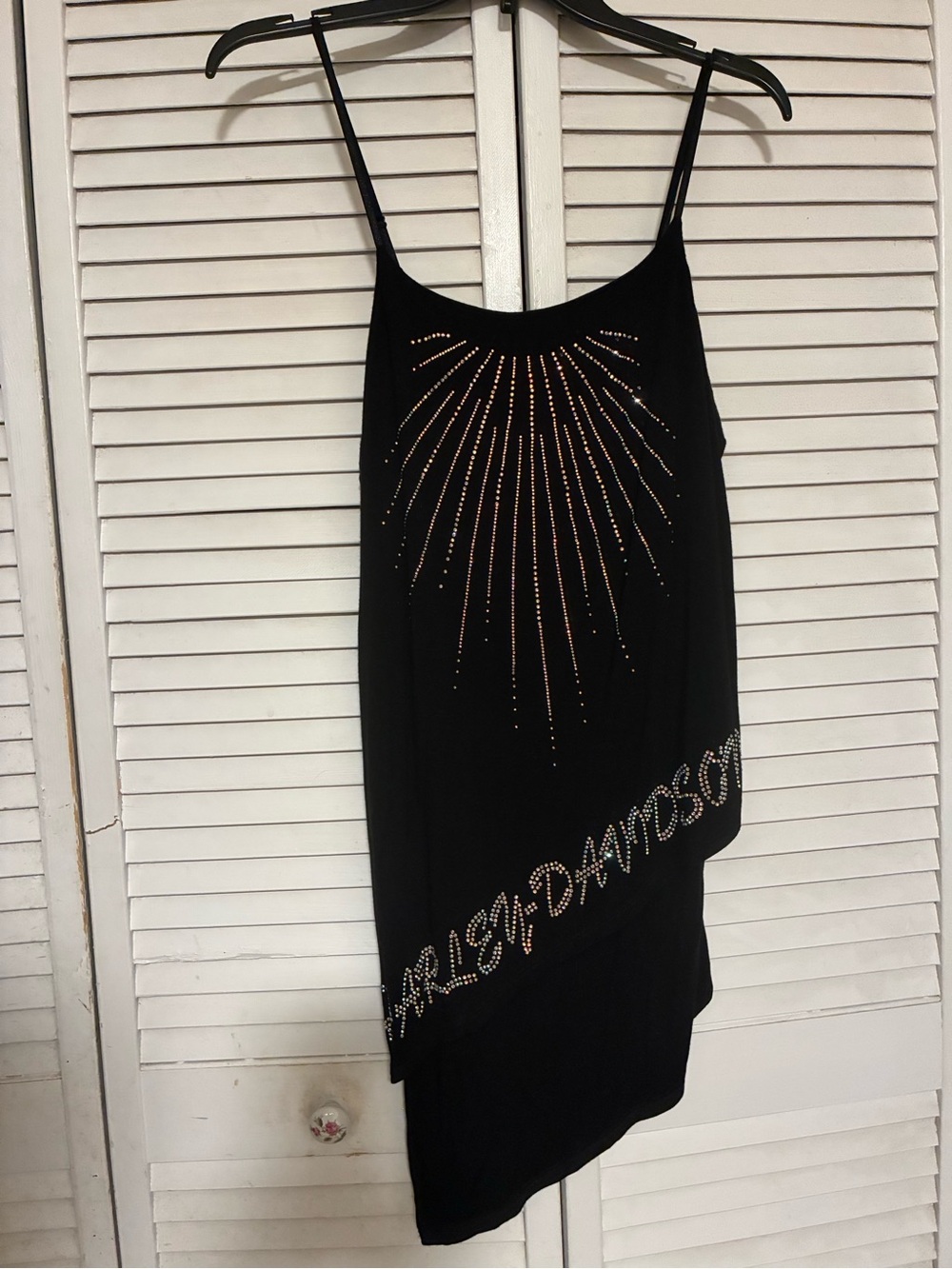 Harley Davidson XL Rhinestone Tank Top Black Bling Y2K Asymmetric